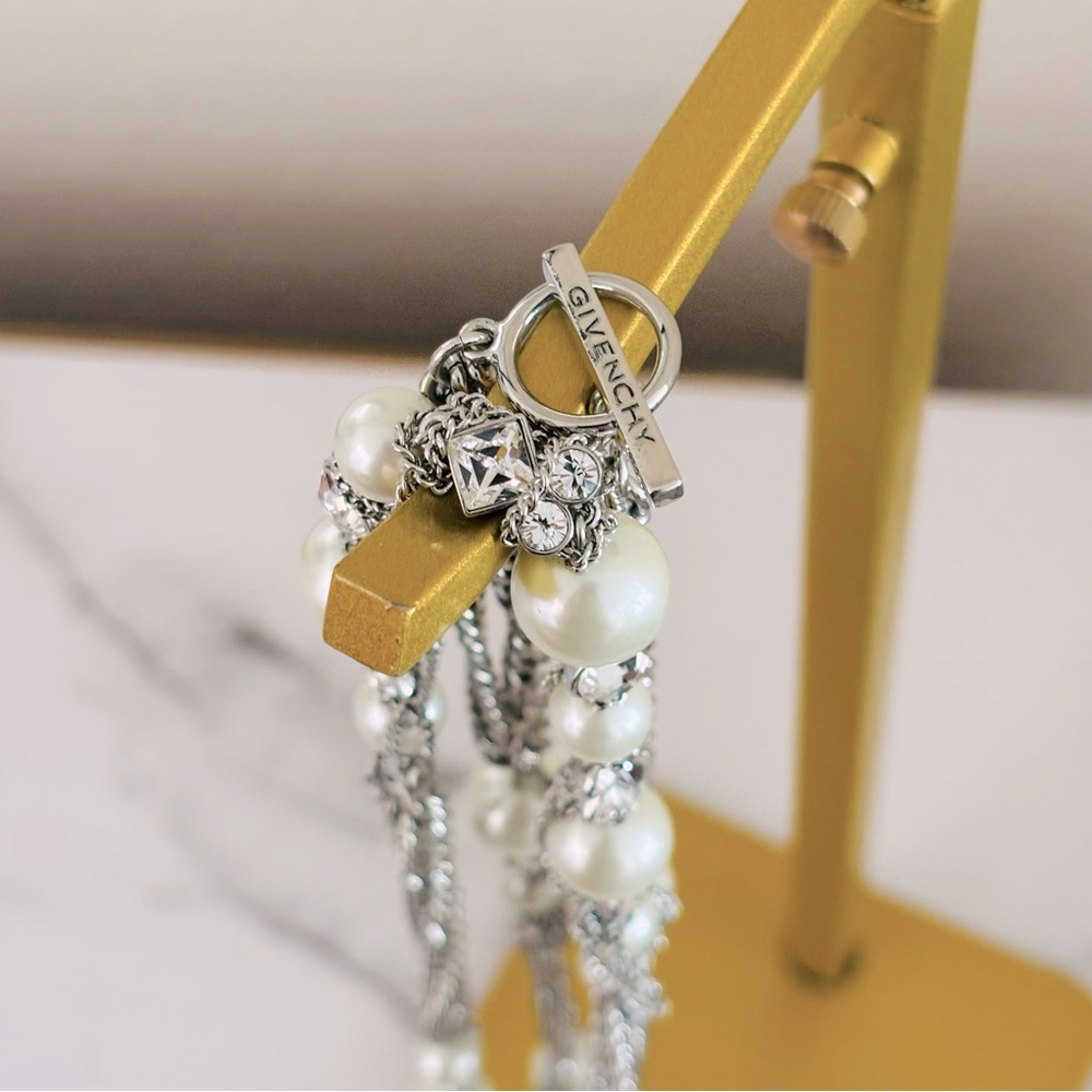 Givenchy Couture Silver Rhodium Plated w Faux Pearls & Rhinestones Necklace - Picture 4 of 5